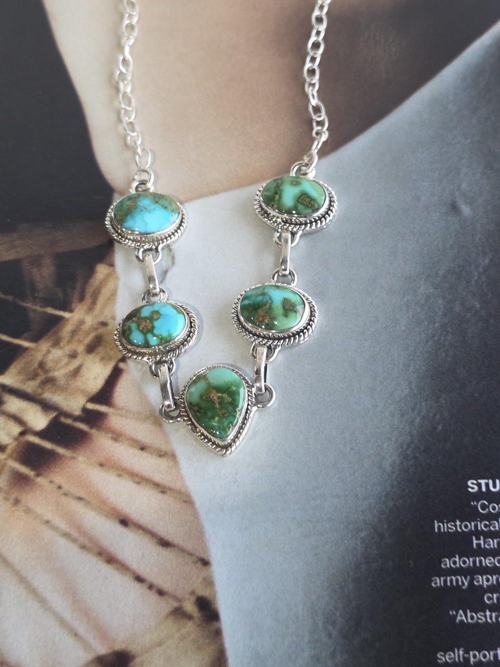 Turquoise Sonoran Mountain Stone Sterling Silver Chain - Picture 5 of 9